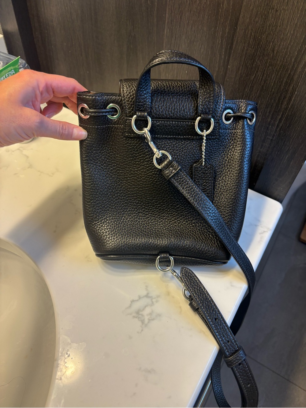 Coach Black Pebbled Leather Mini Drawstring Backpack - Picture 2 of 4